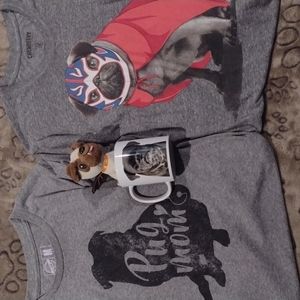 Pug Tops 2 Gray Size Medium Pug Mug and Plushy